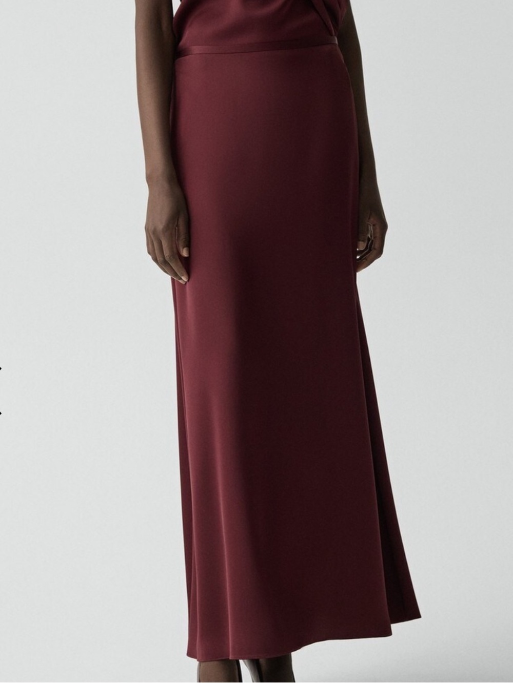 Theory A-Line Maxi Skirt in Satin/Dark Wine